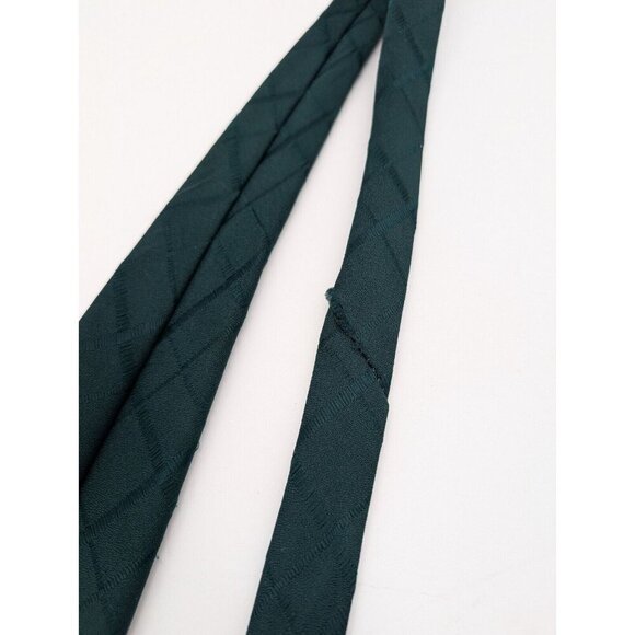 Vintage 60s 70s Men's Tie Dark Green Plaid Necktie - Picture 10 of 11